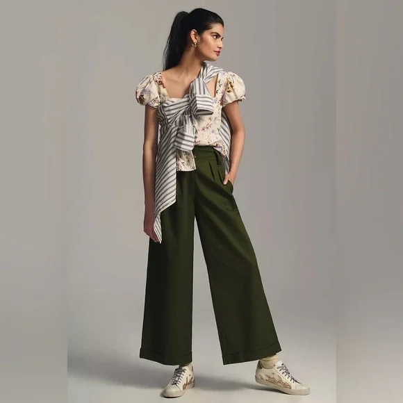 NWT Size S - By Anthropologie Puff-Sleeve Peplum Top (100% Cotton) - Picture 4 of 12